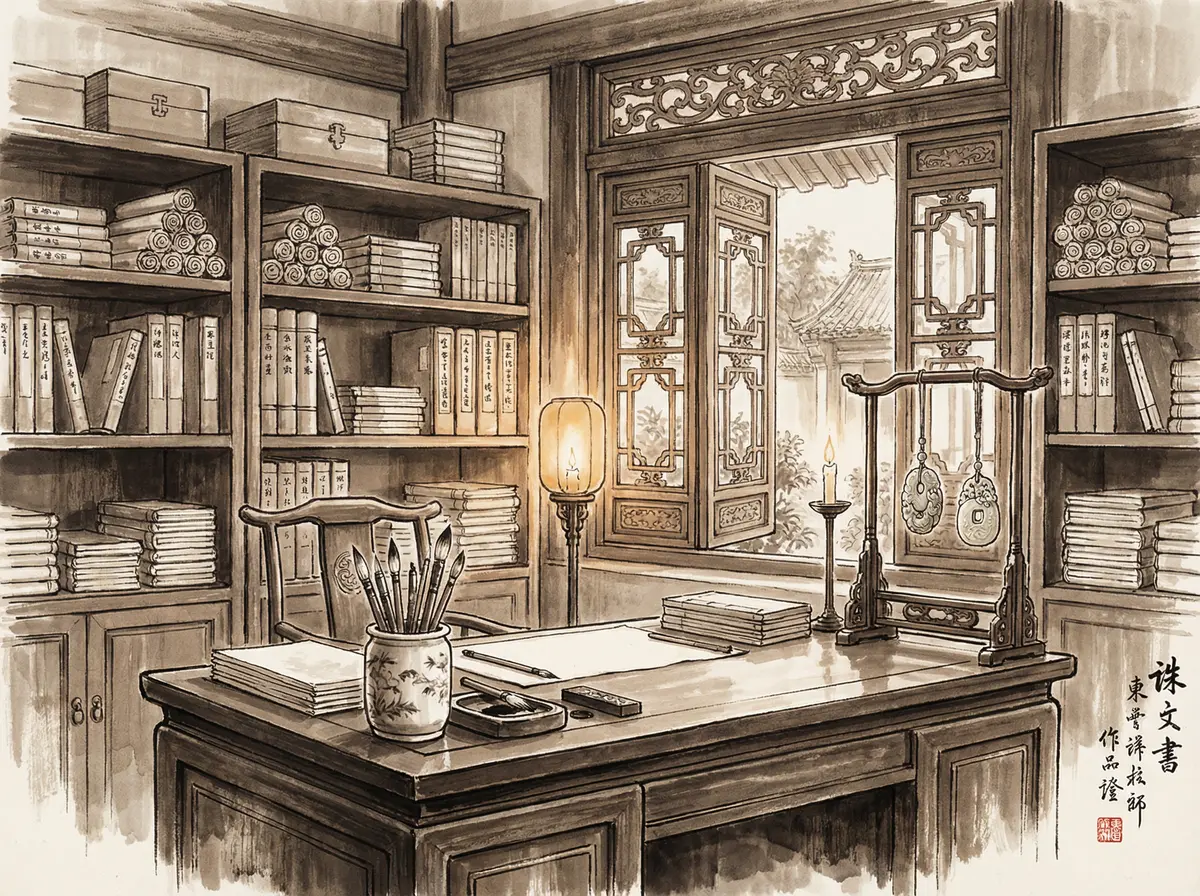 ag百家乐APP下载页面水墨风格书房场景