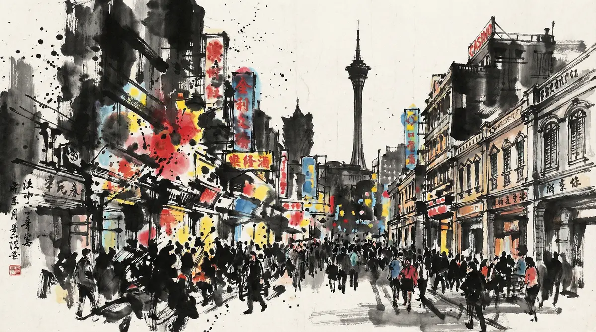 ag百家乐澳门娱乐城繁华夜景水墨画