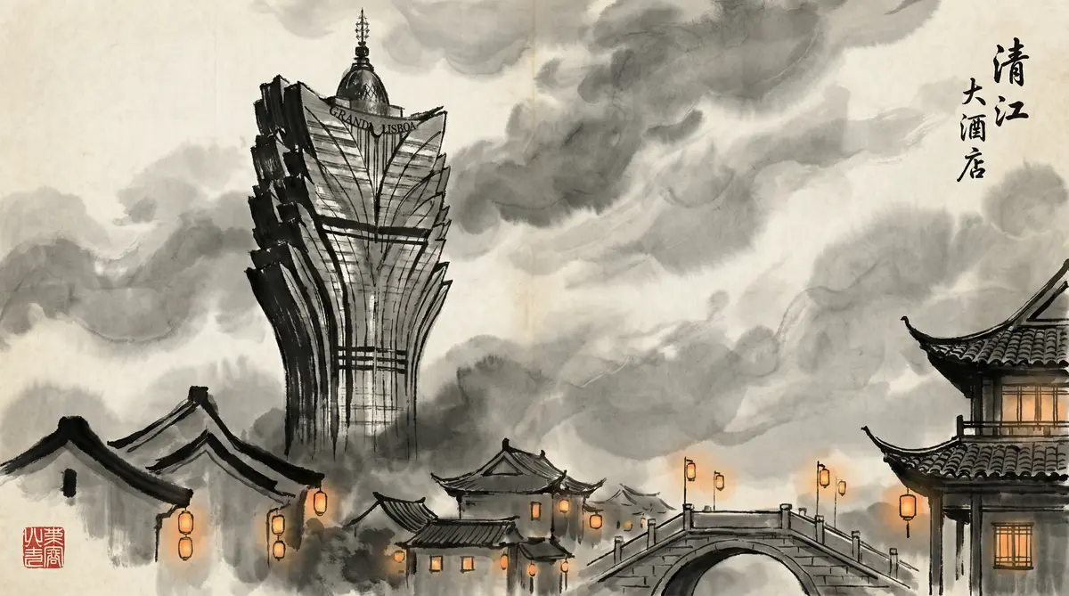 ag百家乐澳门新葡京酒店水墨画全景